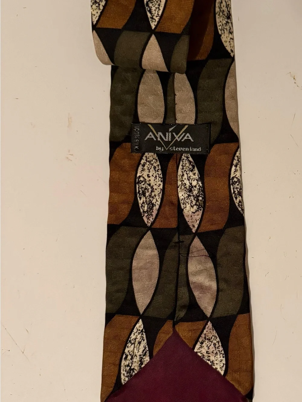 AND Multicolor Geometric Dress Tie in Olive, Brown, Black